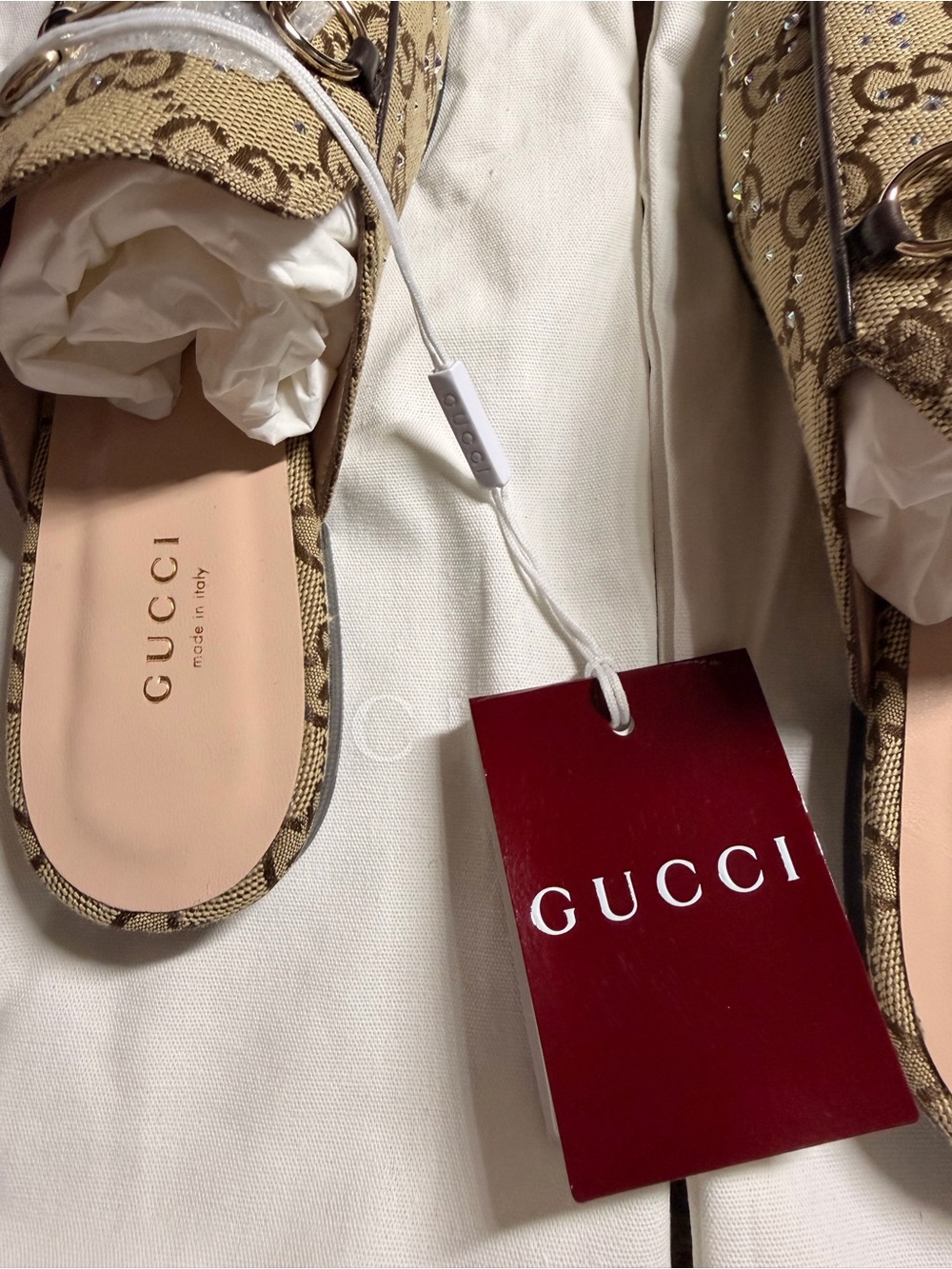 Gucci Beige & Brown GG Canvas Backless Mule with Gold Horsebit - Picture 2 of 9